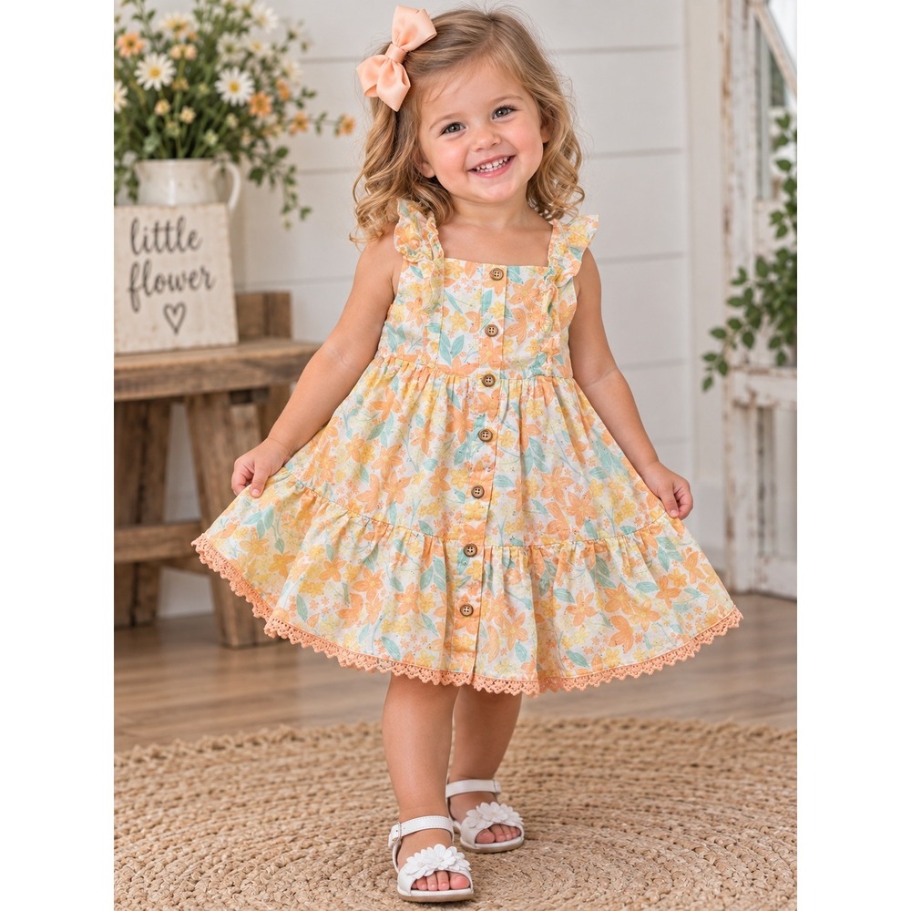 Catherine Malandrino Toddler Girls Floral Eyelet Dress Orange Yellow 24M